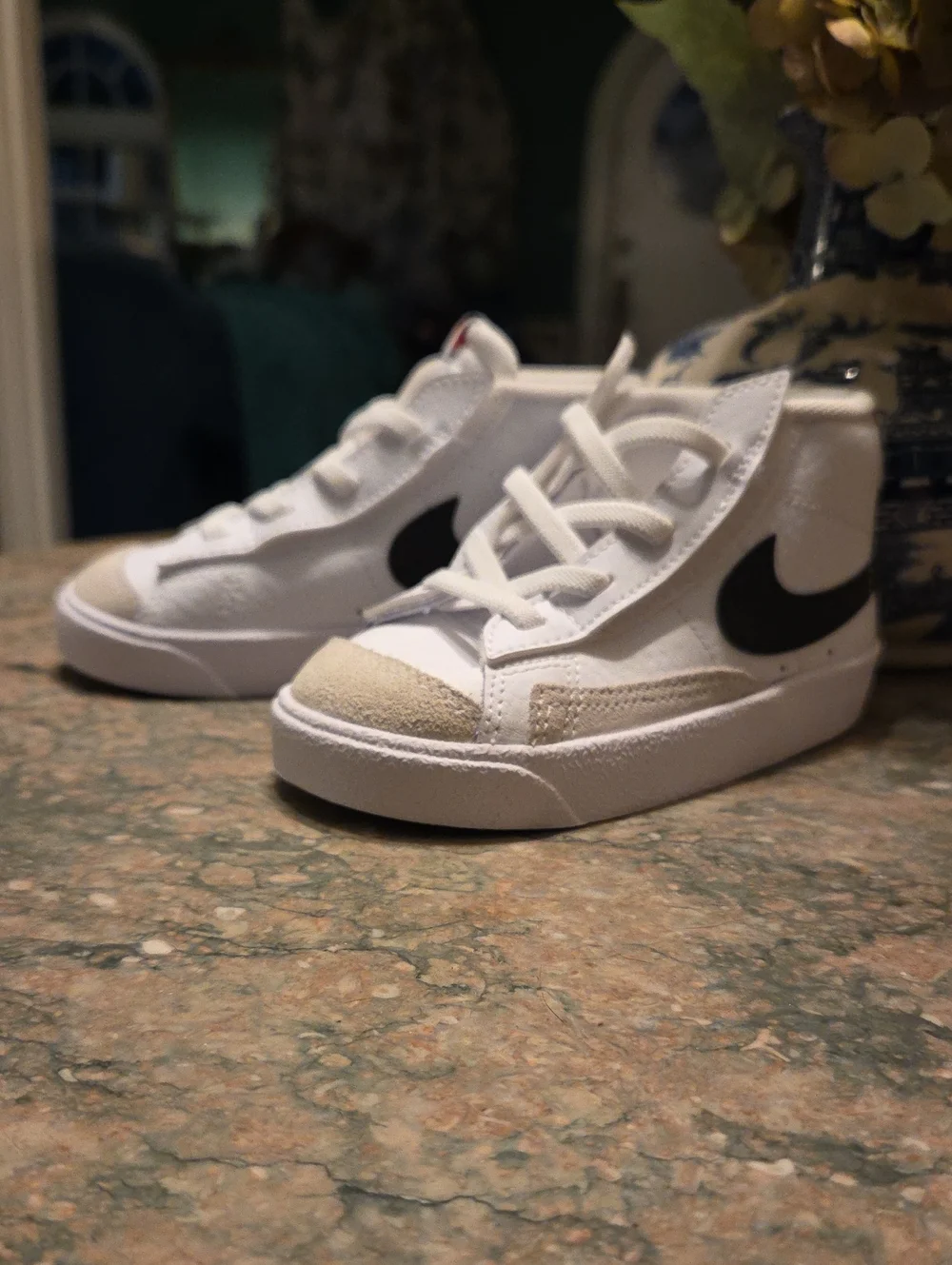 Nike Kids White High-Top Sneakers with Black Swoosh